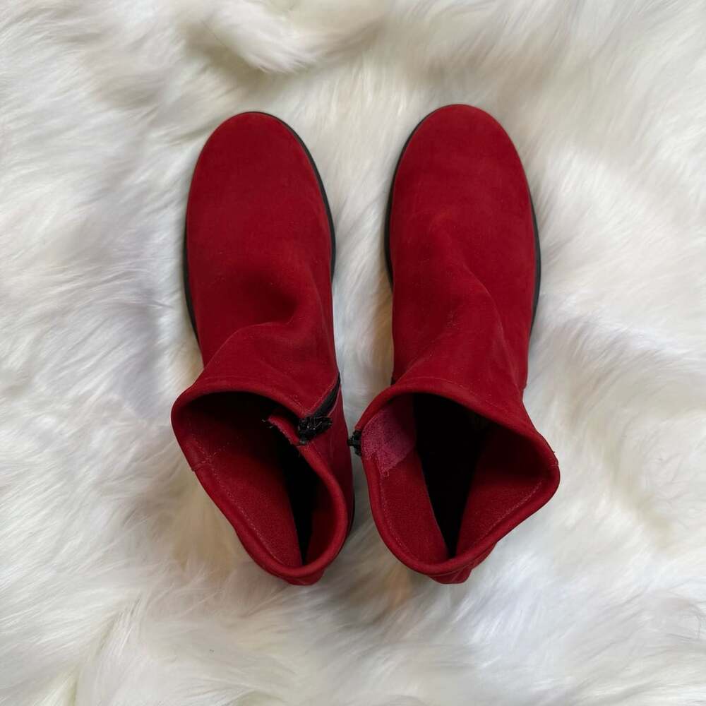 Arche Red Suede Ankle Booties with Side Zipper Size 37